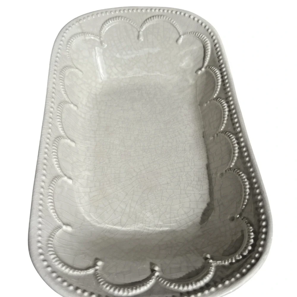 Italian Stoneware Rectangular Serving Dish Cream Crackle‎ Glaze Tuscan Farmhouse